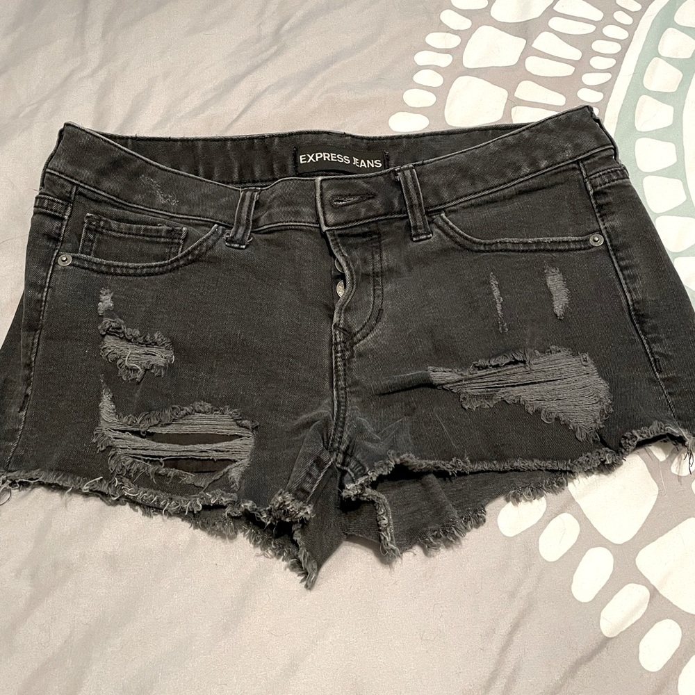 Express Jean black distressed shorts